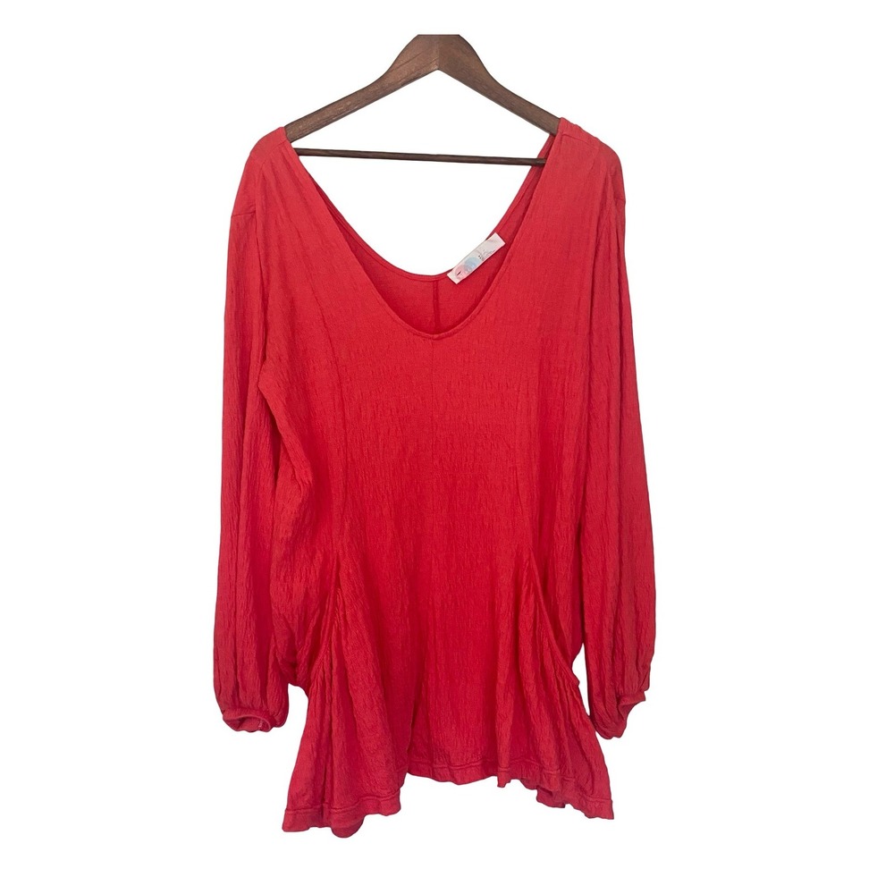 Free People FP Beach Bayside Mini Dress Red Textured V-Neck Pockets Small